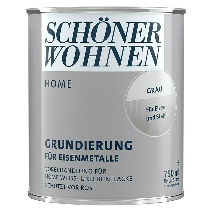 SCHÖNER WOHNEN-Farbe Home Grundierung Eisen - Grau, 750 ml - Dose "Schöner Wohnen Home" Grundierung für Eisenmetalle in Grau, 750 ml. Zum Vorbehandeln und Schützen vor Rost.