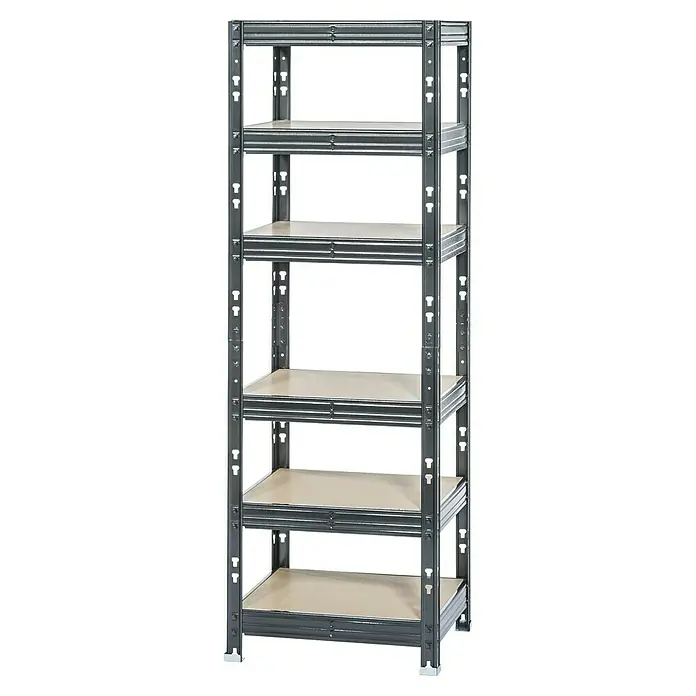 Schwerlastregal - H x B x T: 180 x 60 x 50 cm, Traglast pro Boden: 300 kg, Anzahl Böden: 6 Stk., Stecken, Schwarz - Metallregal mit fünf Regalböden. Das Regal ist robust und ideal für Lagerung und Organisation in Werkstätten oder Garagen.