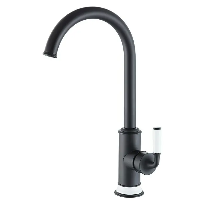 Rousseau Grifo de cocina Tubö - Negro - Grifo negro con mango blanco para cocina o baño, elegante y moderno.\n