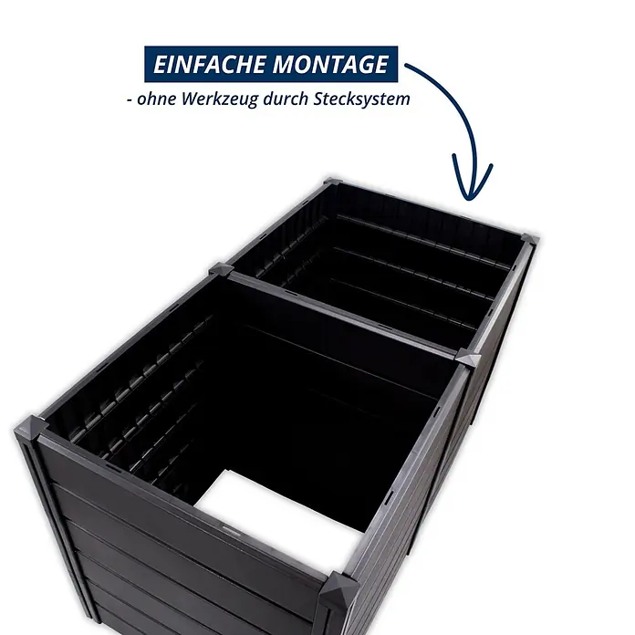 KHW Hochbeet Demeter XXL - 158 x 82 x 92 cm, Kunststoff, Anthrazit - Schwarzes, modulares Hochbeet mit Stecksystem für einfache, werkzeuglose Montage.