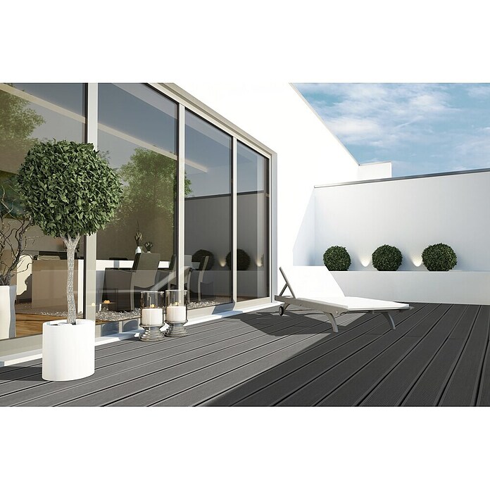 WPC-Terrassendiele (Dunkelgrau, 200 x 13,5 x 2,1 cm)