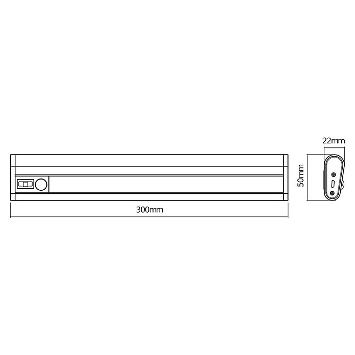 LED-Unterbauleuchte (1,4 W, Kaltweiß, Länge: 300 mm, Betriebsart: Batteriebetrieben)