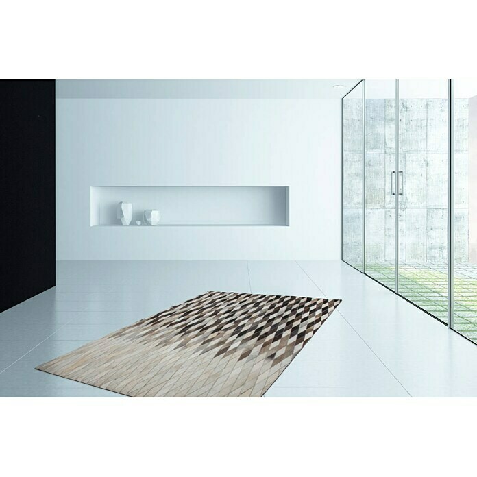 Kayoom Echtlederteppich Eclipse 510Grau, 170 x 120 cm, 100 % Leder Mood Shot