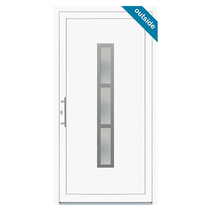 Panto Haustür K 014 - 100 x 200 cm, DIN Anschlag: Links, Weiß - Weiße Außentür mit langer vertikaler Mattglasscheibe und modernem Chromgriff.