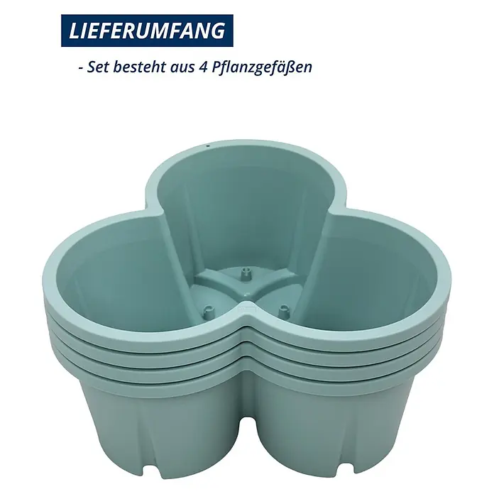 KHW Pflanzturm Demter - Ø x H: 43 x 66 cm, Mintgrün - Set aus 4 stapelbaren, kleeblattförmigen Pflanzgefäßen in Hellgrün.