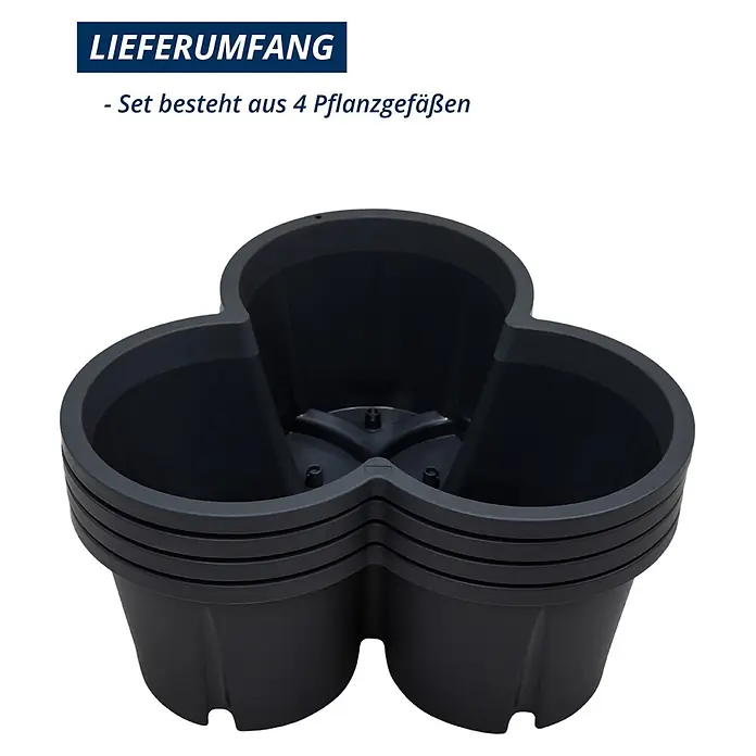 KHW Pflanzturm Demter - Ø x H: 43 x 66 cm, Anthrazit - Set aus 4 dunkelgrauen, dreilappigen Kunststoff-Pflanzgefäßen zum Stapeln für vertikales Gärtnern.