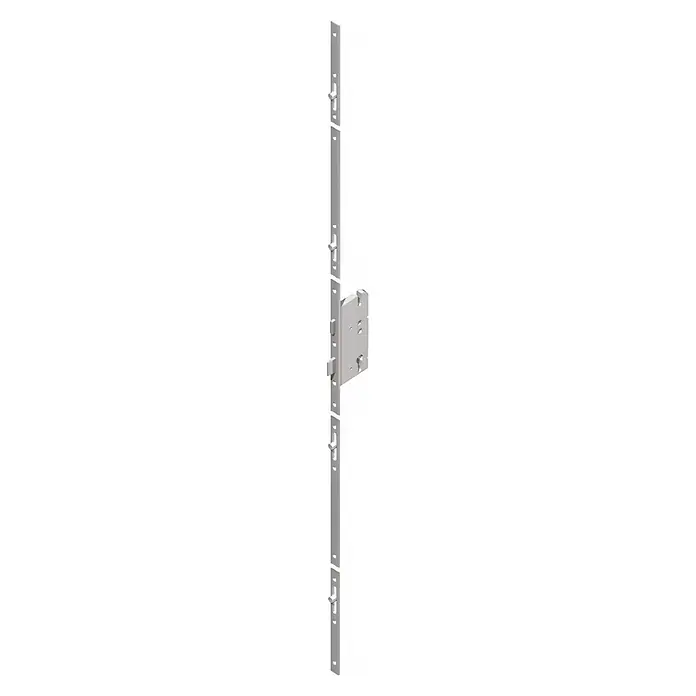 Panto Haustür K 014 - 100 x 200 cm, DIN Anschlag: Rechts, Weiß - Silbernes Mehrfachverriegelungsschloss mit Haken und zentralem Riegel für Türen.
