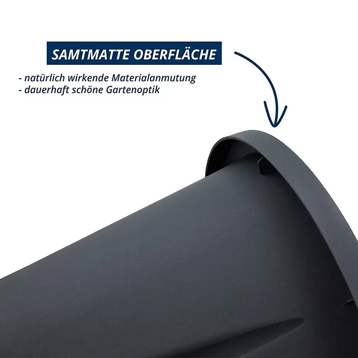 KHW Pflanzturm Demter - Ø x H: 43 x 66 cm, Anthrazit - Nahaufnahme eines dunkelgrauen, matten, strukturierten Pflanzgefäßes mit glattem Rand.