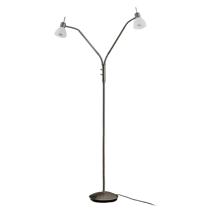 Lindby Stehleuchte Gwendolin - Höhe: 160 cm, alu / grau / zink, E14 - Silberne Stehleuchte aus Metall mit zwei verstellbaren Armen und mattweißen Glasschirmen.