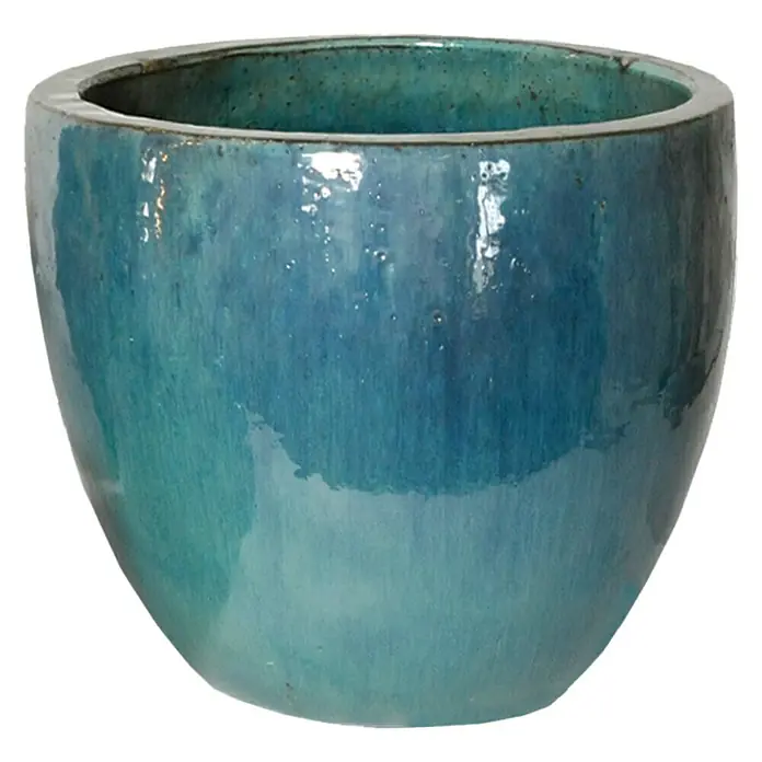Mega Collections Pflanztopf Korsika - Außenmaß (Ø x H): 31 x 25 cm, Keramik, Grau - Blaue Keramikvase, ideal für Zimmerpflanzen oder als dekoratives Element im Haus, mit einer glänzenden Oberfläche.