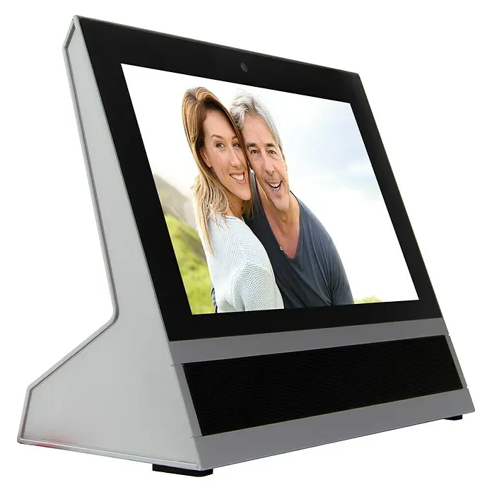 REV Türsprechanlagen-Monitor L2H - Silber, 1280 x 800 Pixel - Intelligenter Rahmen, der ein Foto eines lächelnden Paares anzeigt. Schickes Design, ideal für die Präsentation von Erinnerungen in Ihrem Zuhause.