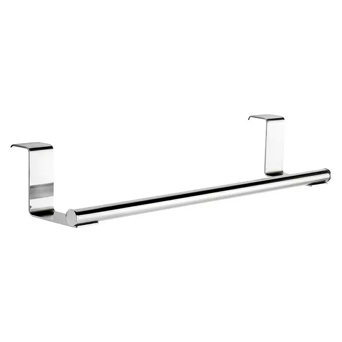 Toallero de gancho para mueble - L x An x Al: 38 x 6 x 9 cm, Acero inoxidable, Acero inoxidable - En la imagen hay un toallero de acero inoxidable pulido diseñado para colgar sobre una puerta, práctico y elegante.