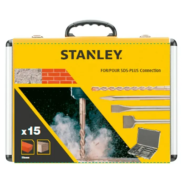 Stanley Broca para hormigón y mampostería STA54422-XJ - 15 pzs., Diámetro de la broca: 14 mm - Caja de herramientas Stanley con brocas y cinceles SDS-Plus. Perfecto para trabajos de construcción, ideal para profesionales y aficionados al bricolaje.