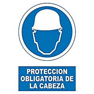 Cartel (Azul/Blanco, Uso obligatorio de casco de seguridad, 23 x 34 cm)