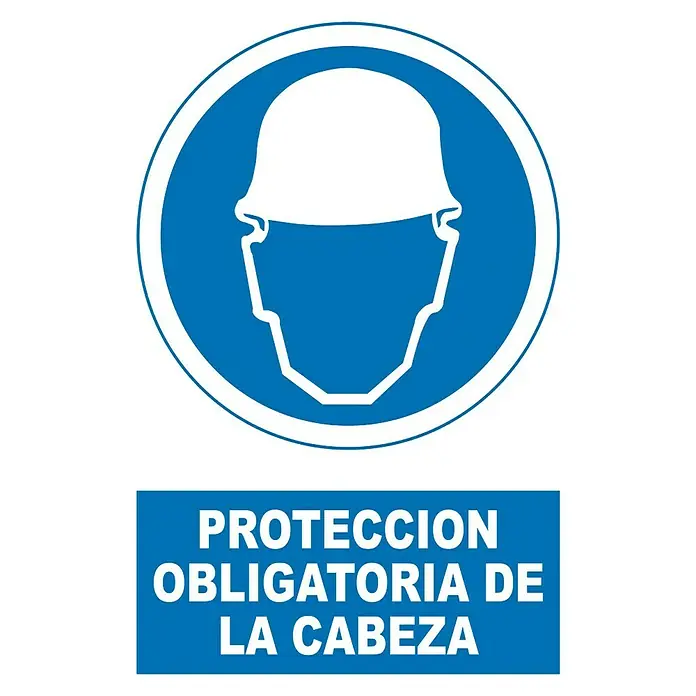 Cartel - Azul/Blanco, Uso obligatorio de casco de seguridad, 23 x 34 cm - Protección obligatoria de la cabeza: Esta señal recuerda la necesidad de un casco para más seguridad en el lugar de trabajo.