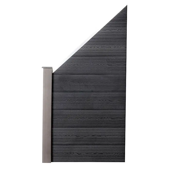 Home Deluxe Sichtschutzelement CALLADO Ausführung: 1 x Schrägelement - Verbundwerkstoff, Grau - Dunkelgraue Verbundzaunplatte in Holzoptik mit hellgrauem Pfosten und diagonaler Oberkante.