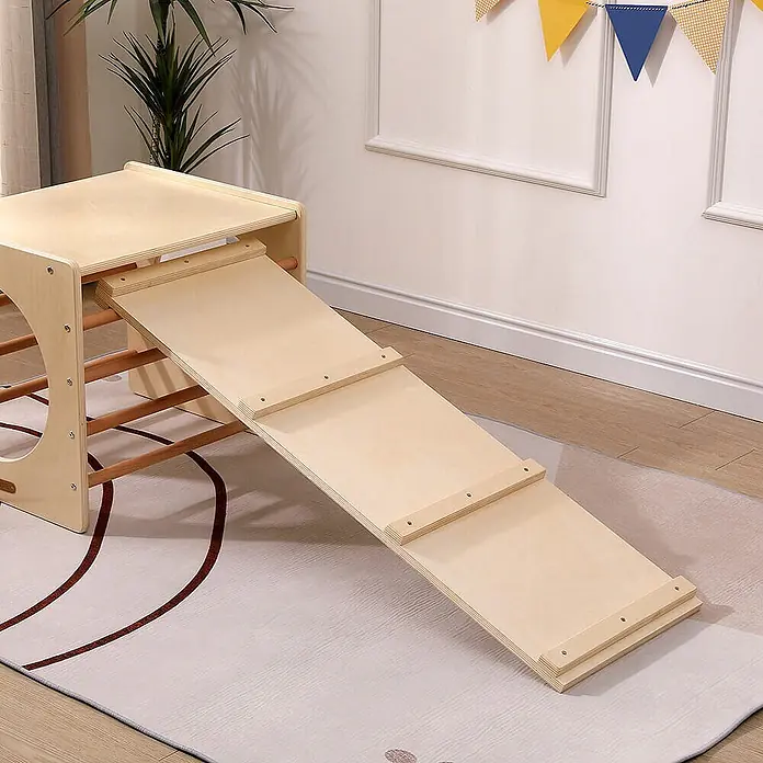 Home Deluxe Klettergerüst FINN - Holz, Natur - Leichter Kletterwürfel aus Naturholz mit angeschlossener Rampe und Greiflatten für aktives Kinderspiel.