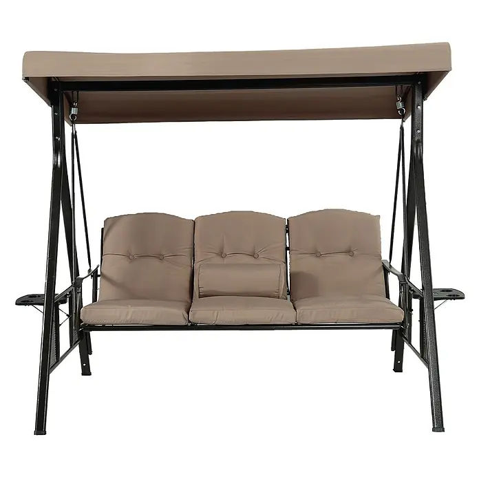 Home Deluxe Garten-Schaukelstuhl Hollywoodschaukel DESCANSO - Beige, B x T x H: 115 x 198 x 195 cm - Eine 3-Sitzer Gartenschaukel mit beigem Verdeck, dunklem Metallrahmen und passenden gepolsterten Kissen, mit seitlichen Becherhaltern.