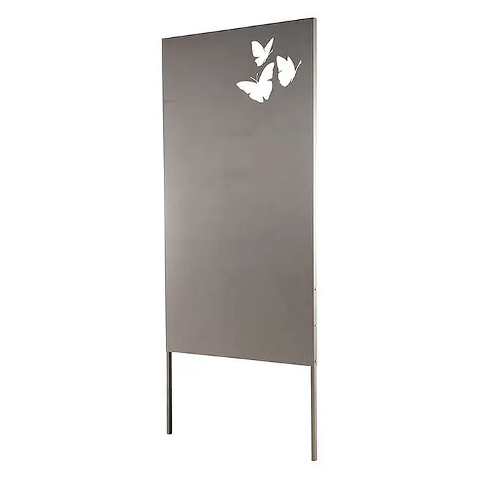 Home Deluxe Sichtschutzelement BUTTERFLY - Stahl, Orange - Grauer Metall-Sichtschutz mit drei weißen Schmetterlingsausschnitten, freistehend.