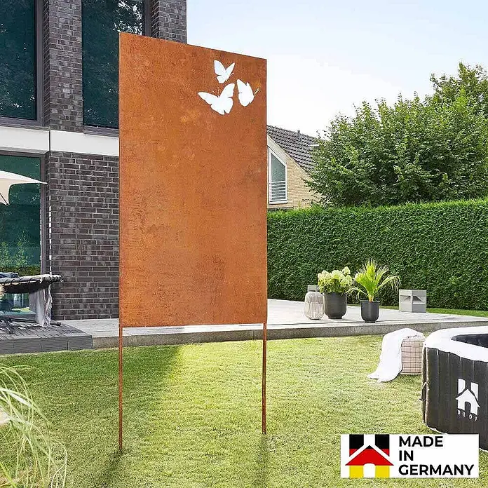 Home Deluxe Sichtschutzelement BUTTERFLY - Stahl, Orange - Große rostbraune Cortenstahl Sichtschutzwand mit dekorativen Schmetterlingsausschnitten.
