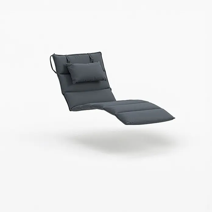 Home Deluxe Gartenliege TAIGA inkl. 1 Auflage - Natur, Holz - Dunkelgraues, gepolstertes Chaiselongue-Kissen mit integriertem Kopfkissen und verstellbaren Gurten.