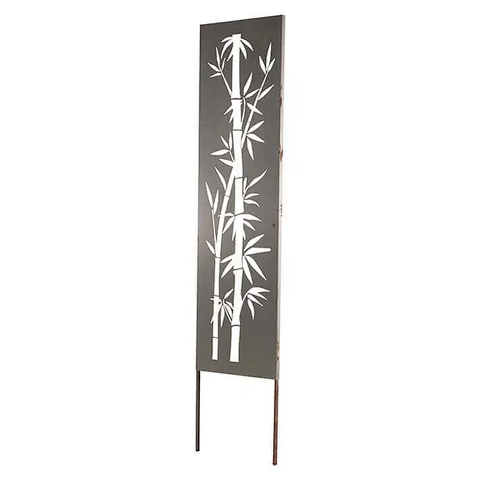 Home Deluxe Sichtschutzelement AURELIA - Stahl, Orange - Anthrazitfarbener Metall-Sichtschutz mit Bambusausschnitten, auf Stäben für den Garten.