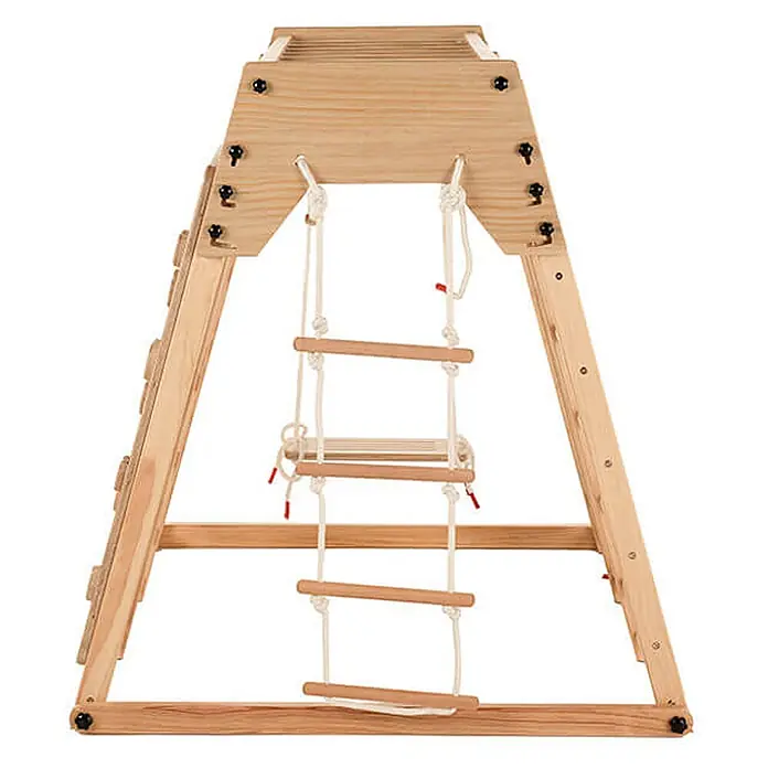Home Deluxe Klettergerüst LIO - Holz, Natur - Hölzernes A-Rahmen Klettergerüst für Kinder mit Strickleiter.
