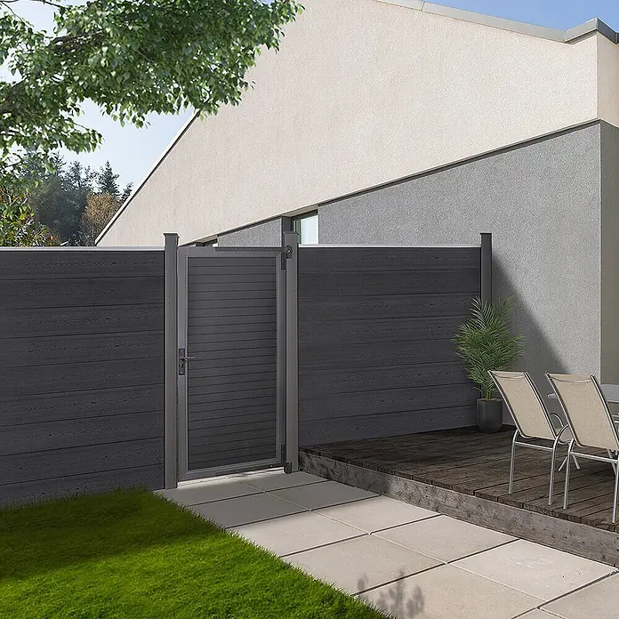Home Deluxe Gartentor CALLATOR - Anthrazit, Verbundwerkstoff - Dunkelgrauer Verbundzaun mit Tor, der im Garten Privatsphäre bietet.