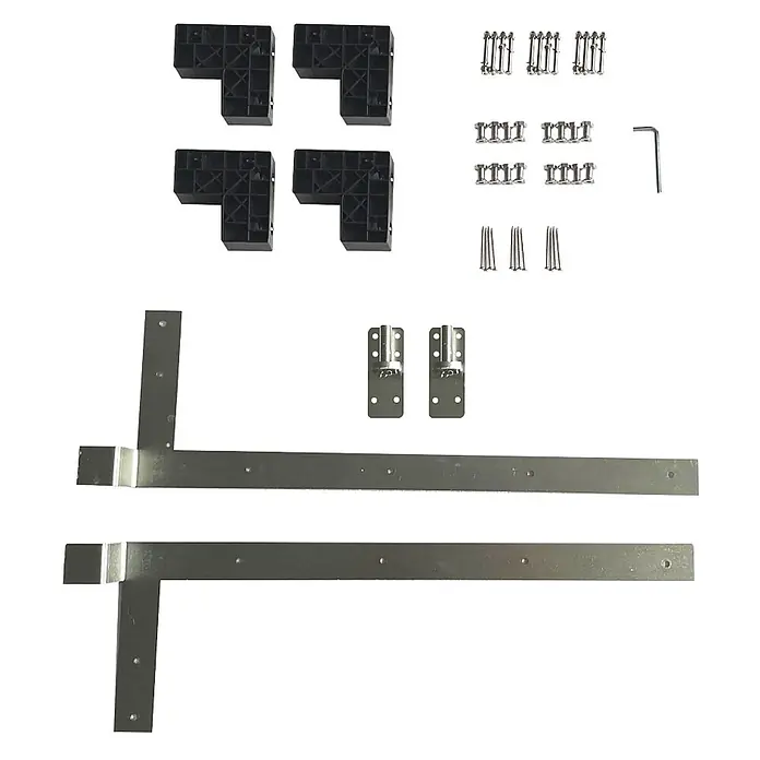 Home Deluxe Gartentor CALLATOR - Anthrazit, Verbundwerkstoff - Bettrahmen-Montagesatz mit schwarzen Eckverbindern, Metallhalterungen, Scharnieren, Schrauben und Inbusschlüssel.