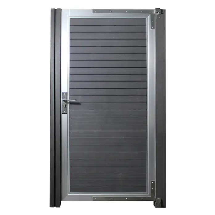 Home Deluxe Gartentor CALLATOR - Anthrazit, Verbundwerkstoff - Dunkelgraues Gartentor aus horizontalen Kompositlamellen mit silbernem Aluminiumrahmen, Griff und Scharnieren.