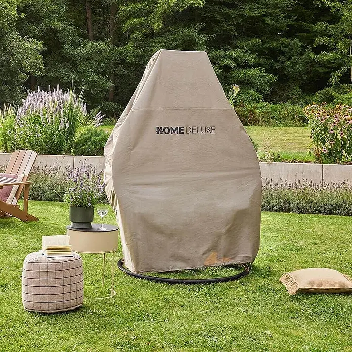 Home Deluxe Hängesessel TWIN inkl. Regenabdeckung - L x B x H: 74 x 145 x 126 cm, Schwarz - Beige Schutzhülle für einen Gartenschaukelstuhl.