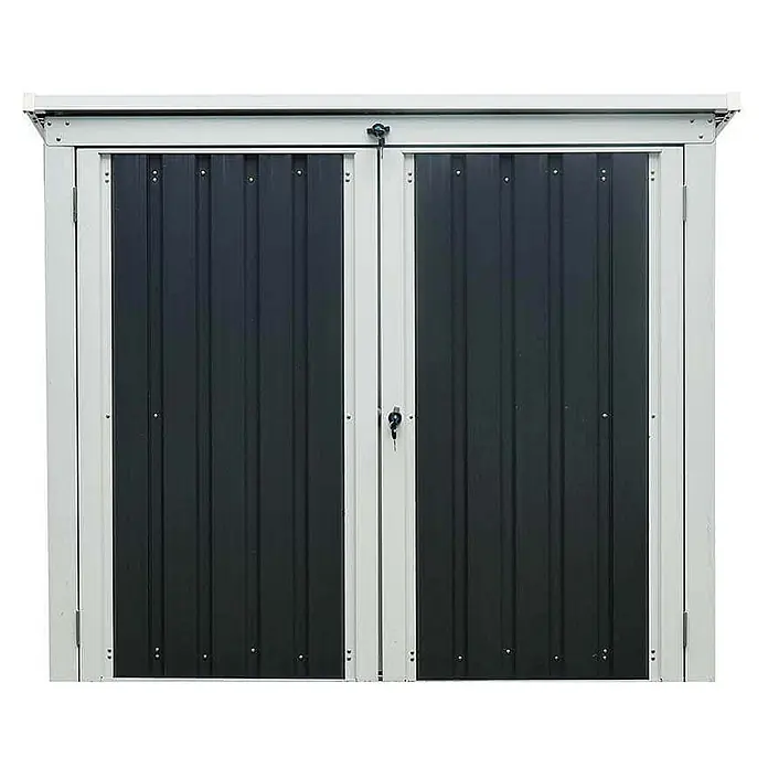Home Deluxe Mülltonnenbox BASURA M - 2 x 240L - Stahl, Anthrazit, Geeignet für Anzahl Mülltonnen: 2 Stk. - Metallgerätehaus mit weißem Rahmen und dunkelgrauen Wellblech-Doppeltüren mit Schlössern.
