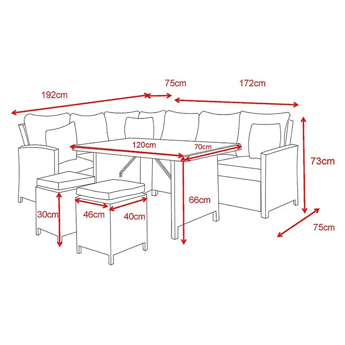 Home Deluxe Polyrattan Sitzgruppe BAHIA Mit Regenabdeckung -  - L-förmige Garten-Lounge-Sitzgruppe mit Esstisch und zwei Hockern. Ideal für Entspannung und Essen im Freien.