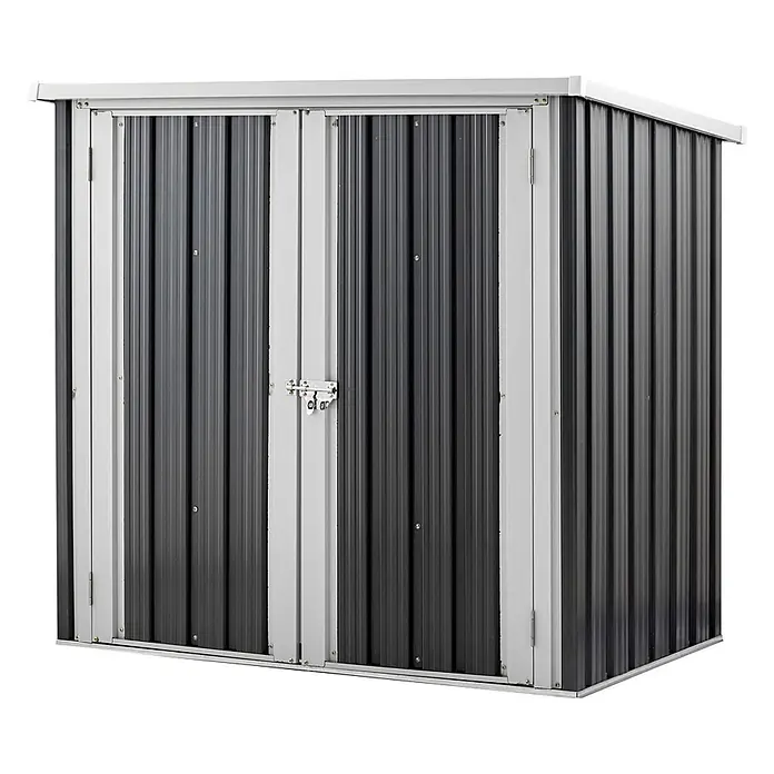 Home Deluxe Gerätehaus BOHIO XXS (L x B x H) 147 x 86 x 134 cm - Außenbreite inkl. Dachüberstand: 147 cm, Außentiefe inkl. Dachüberstand: 86 cm, Stahl, Anthrazit - Grauer Wellblech-Geräteschuppen mit dunkelgrauen Paneelen, Doppeltüren und Riegel.