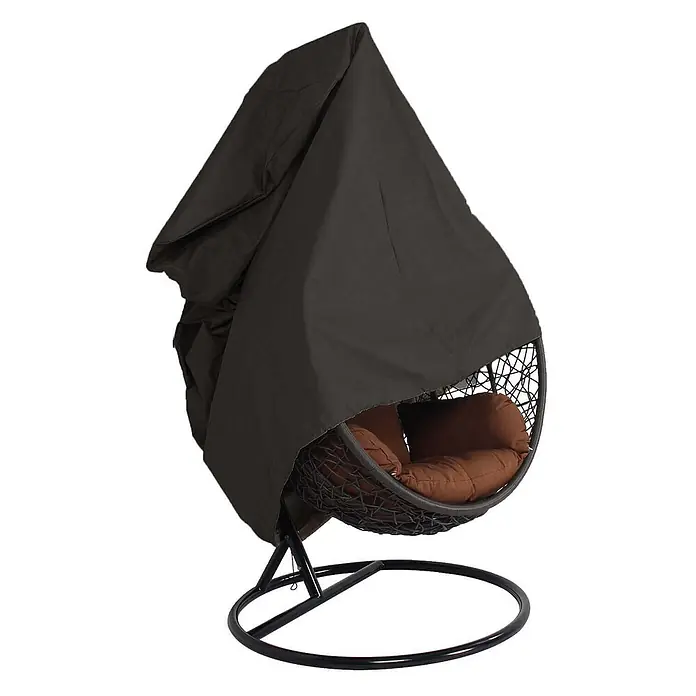 Home Deluxe Hängesessel Regenabdeckung CAPE CIELO - Kunststoff, Schwarz - Hängesessel mit braunen Kissen, teilweise von einer schwarzen Schutzhülle bedeckt. Schwarzes Metallgestell.