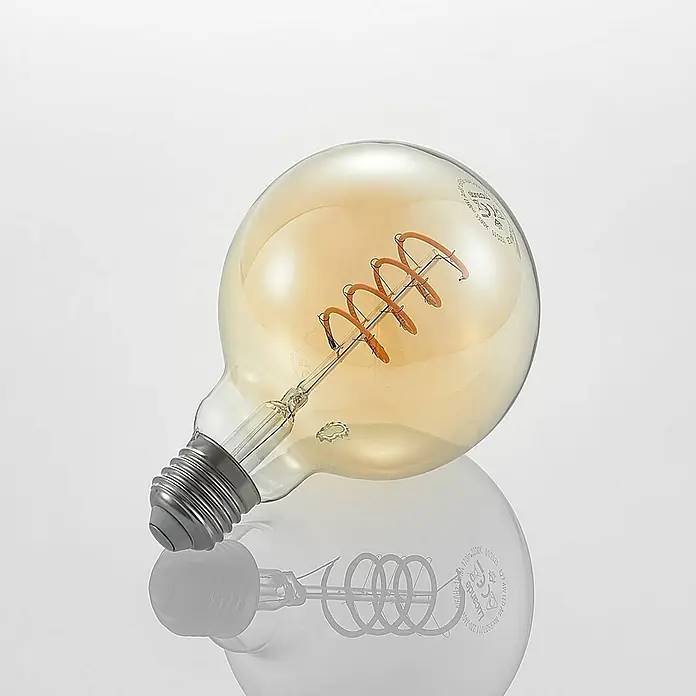 Lucande LED-Lampe E27 G95 LED 4W - E27, Nicht Dimmbar, Warmweiß, 280 lm, 4 W - Bernsteinfarbene Vintage-LED-Glühbirne mit Spiralfaden und E27-Sockel.