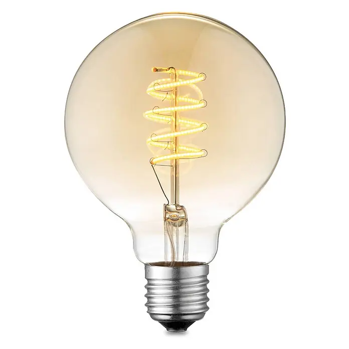 Lucande LED-Lampe E27 G95 LED 4W - E27, Nicht Dimmbar, Warmweiß, 280 lm, 4 W - Eine beleuchtete, große Klarglas-LED-Glühbirne mit warmem Amber-Glanz und silbernem Schraubsockel.