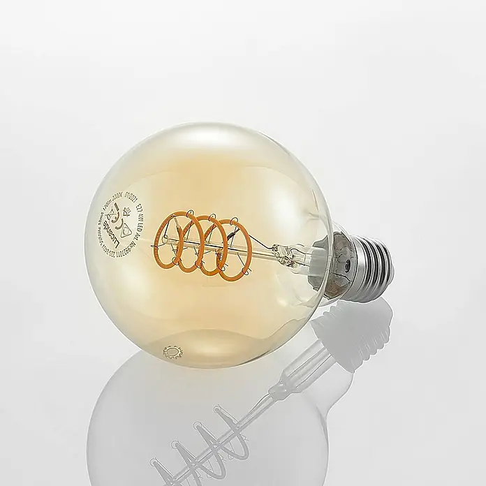Lucande LED-Lampe E27 G95 LED 4W - E27, Nicht Dimmbar, Warmweiß, 280 lm, 4 W - Bernstein-LED-Glühbirne mit E27-Schraubsockel und dekorativen Spiralfäden.