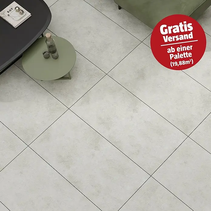 Cersanit Terrassenfliese Metropolis - 59,3 x 119,3 x 2 cm, Light Grey, Matt - Helle graue, strukturierte Bodenfliesen, diagonal verlegt, schaffen einen modernen Raum.