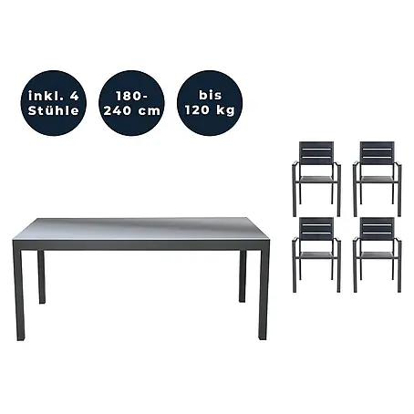 Home Deluxe  Gartentisch-Set SOL MADERA - Tisch inkl. 4 Stühlen