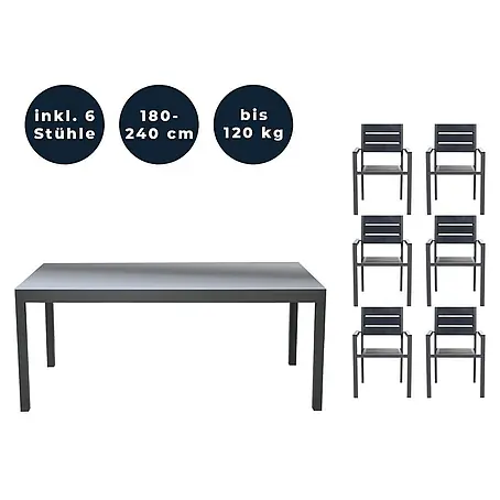 Home Deluxe  Gartentisch-Set SOL MADERA - Tisch inkl. 6 Stühlen