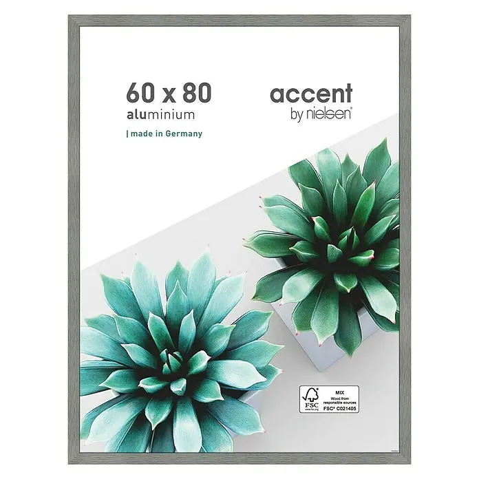 Alurahmen Star - 60 x 80 cm, Grau - Grauer 60x80 Aluminium-Bilderrahmen von Accent by Nielsen, ideal für moderne Wohnräume, mit Sukkulenten-Motiv.