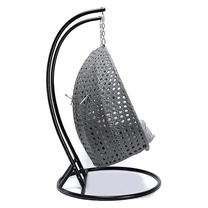 Home Deluxe Hängesessel TWIN - Kunststoff, Grau - Grau geflochtener Hängesessel mit schwarzem Metallgestell und bequemem Kissen.