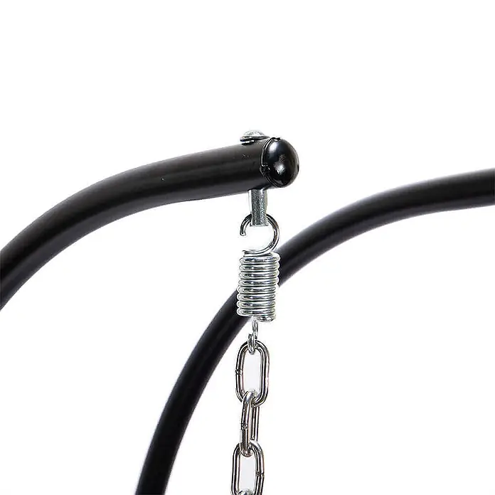 Home Deluxe Hängesessel TWIN - Kunststoff, Grau - Schwarzer Metallrahmen mit silbernem Haken, Feder und Kette zur Aufhängung.