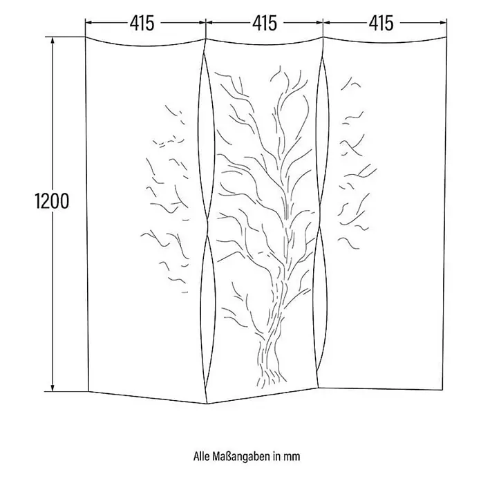 Home Deluxe Sichtschutzelement TREEFLOW - Stahl, Orange - Faltbarer Raumteiler mit drei Elementen, 1200mm hoch. Das Mittelteil zeigt ein detailliertes Baummotiv, die Seitenteile Äste.
