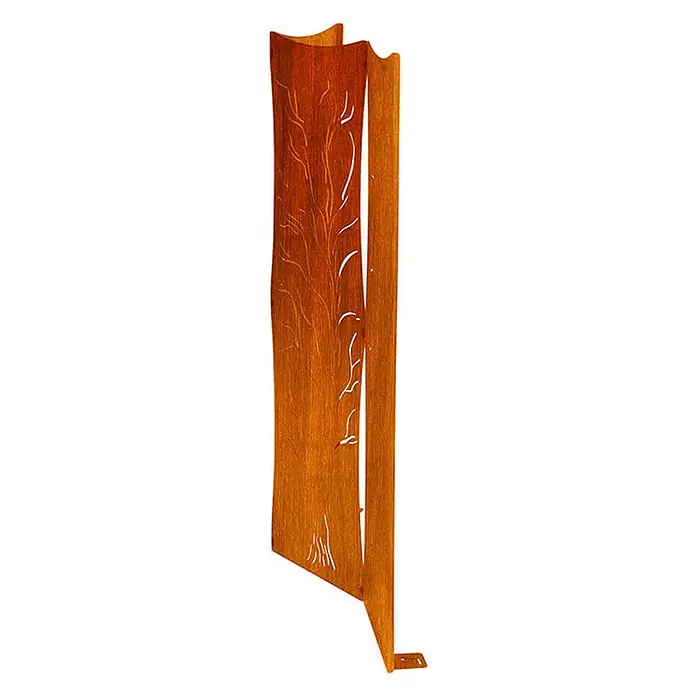 Home Deluxe Sichtschutzelement TREEFLOW - Stahl, Orange - Hoher, geschwungener Cortenstahl-Gartenschirm mit Baum- und Vogelmotiven, in rustikalem Orangebraun.