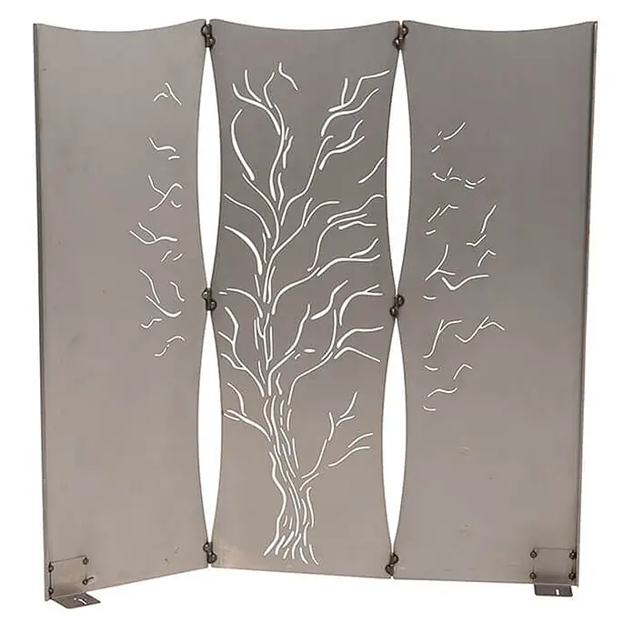 Home Deluxe Sichtschutzelement TREEFLOW - Stahl, Orange - Dreiteiliger Metall-Sichtschutz mit lasergeschnittenem Baum- und Astmuster. Klappbar, mit Bodenhalterungen.