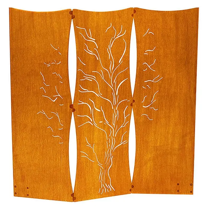 Home Deluxe Sichtschutzelement TREEFLOW - Stahl, Orange - Dreiteiliger dekorativer Paravent aus rustikalem Cortenstahl mit Baum- und Astmotiven.