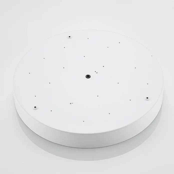 Lindby Deckenleuchte Simera - weiß / opal - Weißes, rundes LED-Panel mit zahlreichen integrierten Lichtern und Befestigungspunkten.