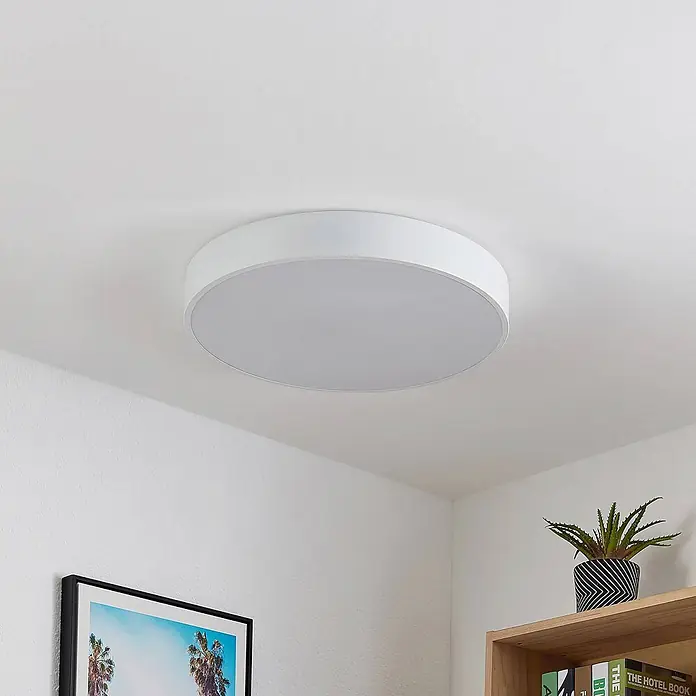 Lindby Deckenleuchte Simera - weiß / opal - Weißes, rundes LED-Deckenlicht, bündig montiert.